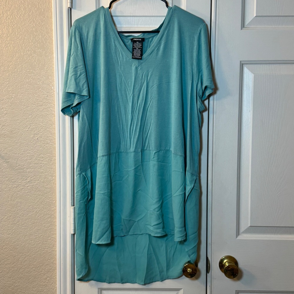 Premise Women's Teal Short Sleeve V Neck Mixed Media Tunic Top Plus Size XXL
